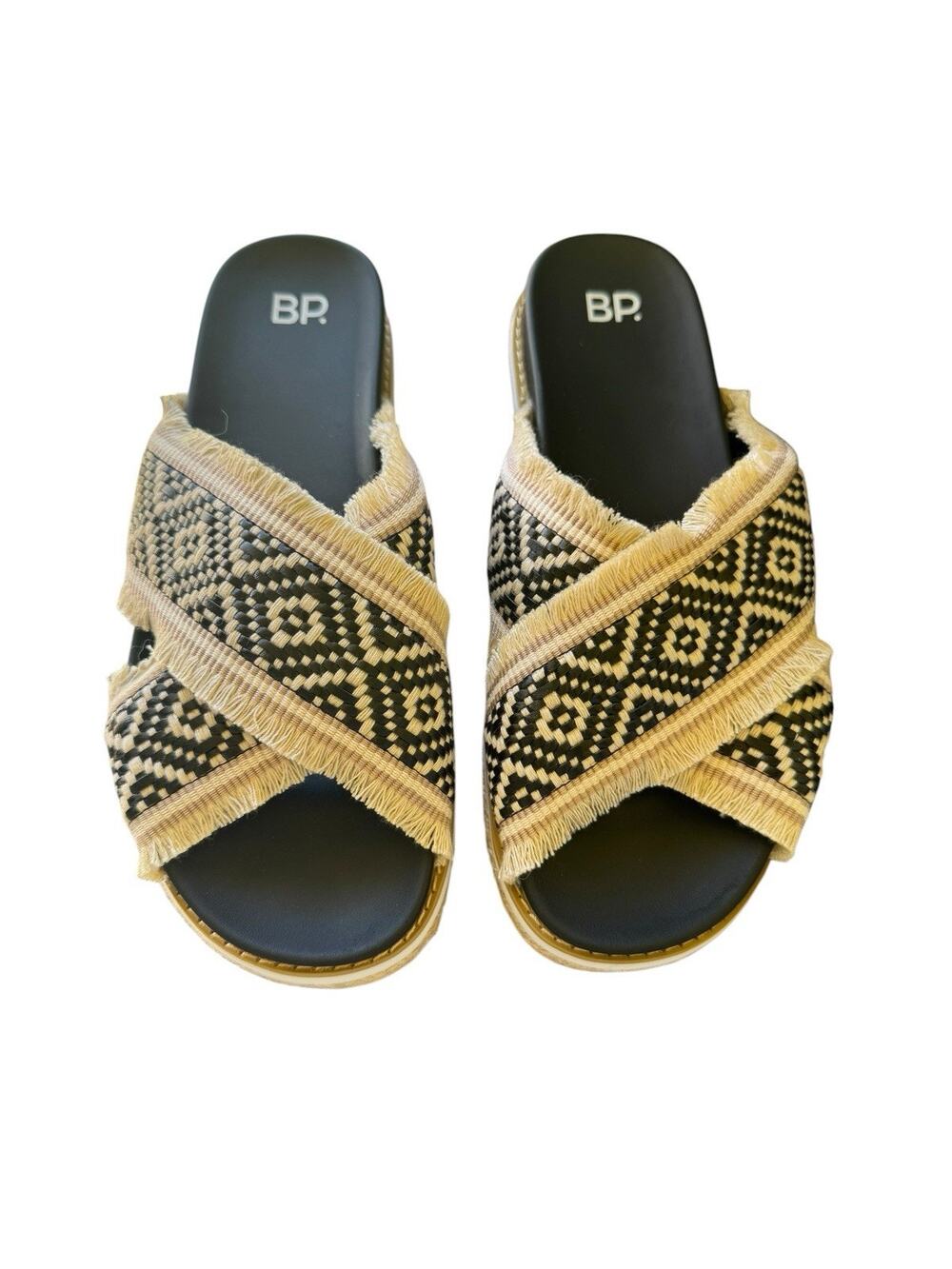 BP Booker Boho Fringe Woven Slide Sandals Size 7 M